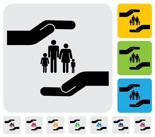 Familia protectora de manos (padres e hijos): simple grap vectorial — Vector de stock