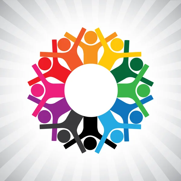 mutlu çocuk tutan eller-basit vektör gr daire içinde oyun