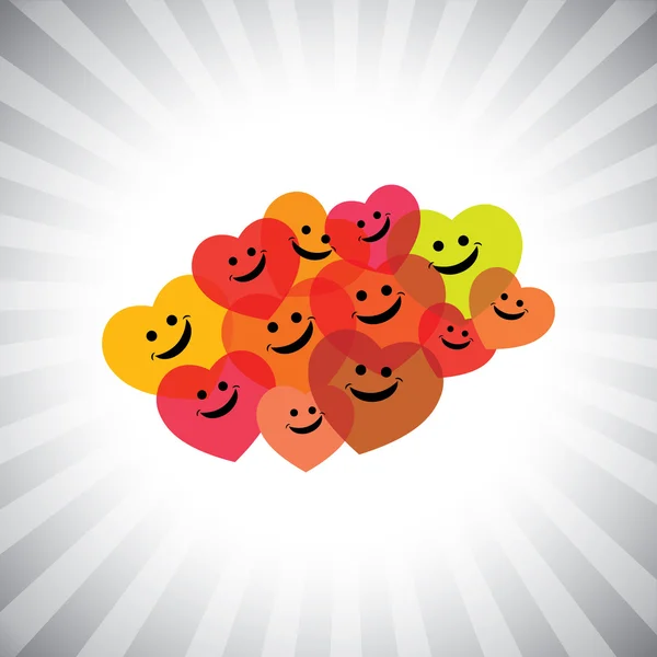 Enfants souriants heureux colorés comme coeurs- graphique vectoriel simple — Image vectorielle
