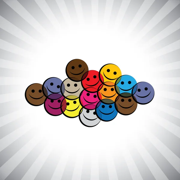 Niños sonrientes felices coloridos (niños) rostros-gráfico vectorial simple — Vector de stock