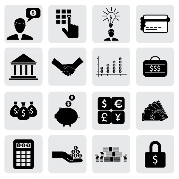 Bank- und Finanzsymbole (Zeichen) im Zusammenhang mit Geld, Wohlstandsvektorgra — Stockvektor