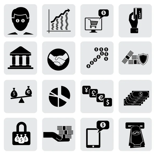 Bank & pengar icons(signs) relaterade till rikedom, tillgångar-vektor grap — Stock vektor