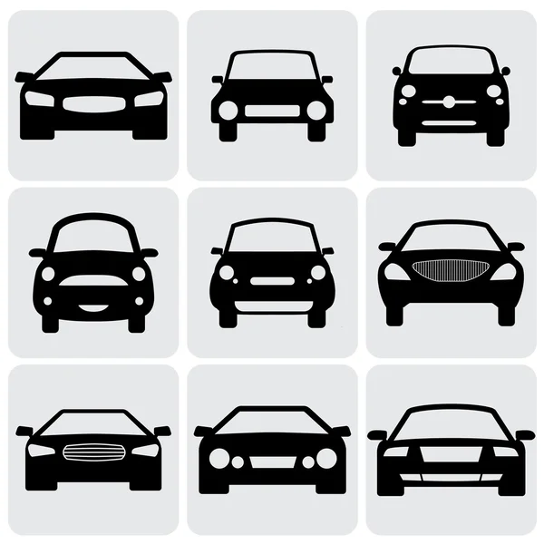 Iconos de automóviles de pasajeros compactos y de lujo (signos) vista frontal- vecto — Vector de stock