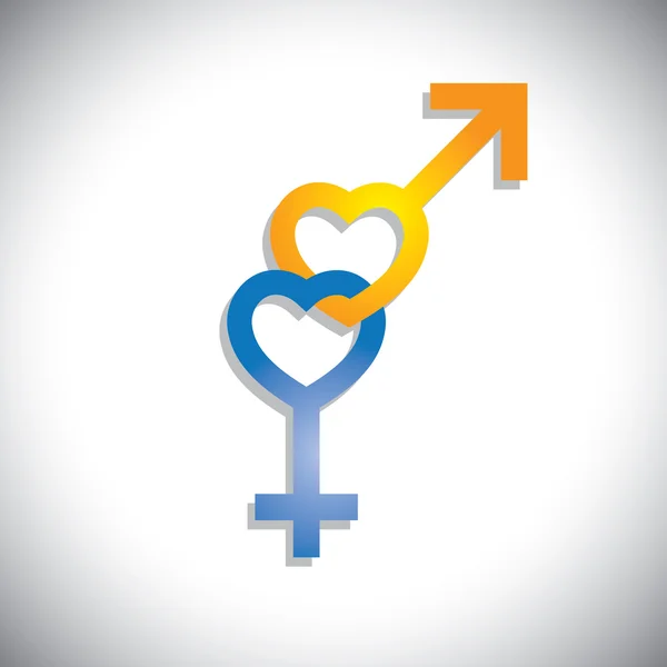 Männliche & weibliche Geschlechtssymbole in Herzform - Vektorgrafik — Stockvektor