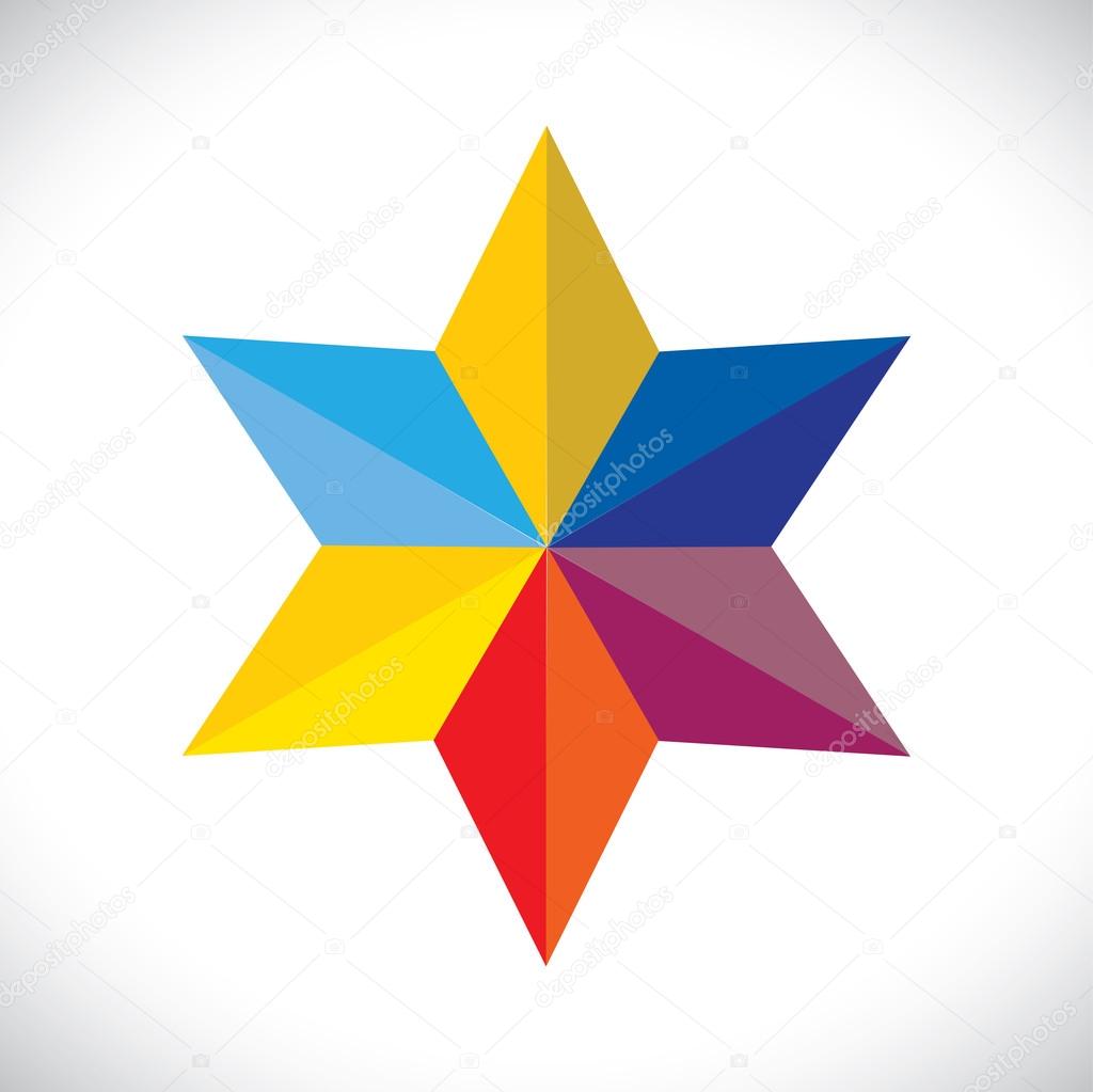 Abstract colorful star sign or symbol(icon)- vector graphic. This illustration consists of many stars united as one & made of paper(origami) in colors like red,orange,yellow,pink,blue,green