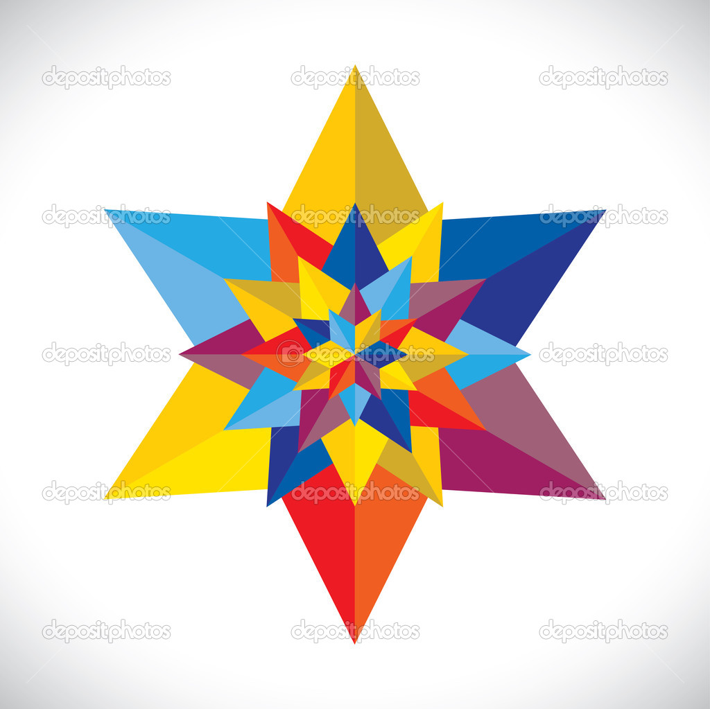Abstract colorful multiple stars arranged together- vector graphic. This illustration consists of many stars united as one & made of paper(origami) in colors like red,orange,yellow,pink,blue,green