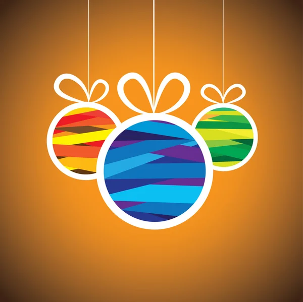 Kleurrijke xmas bauble ballen op oranje achtergrond-vectorafbeelding — Stockvector