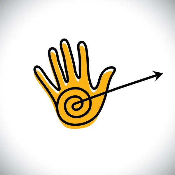 Overzicht van hand icon(sign) met pijl - concept vectorafbeelding. — Stockvector
