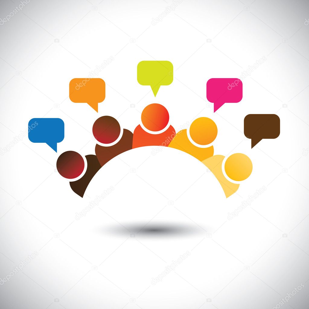 Office executives(employees) meetings, discussions, opinions- vector graphic. This illustration can represent staff members meetings, group discussions, brain storming, airing opinions, teamwork, etc