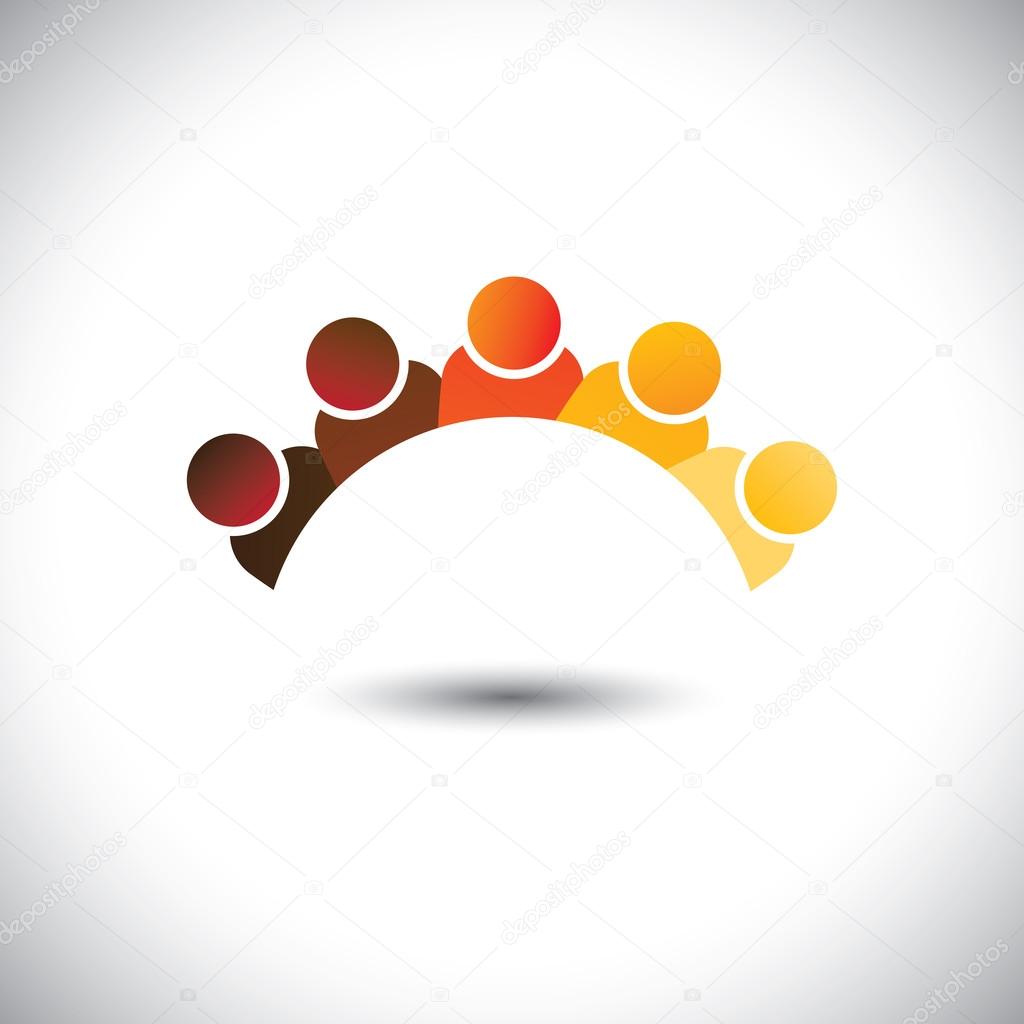 Abstract colorful office staff or employees sign(icon)- vector graphic. This illustration can represent group discussion, employee meetings, interaction in schools among children & kids