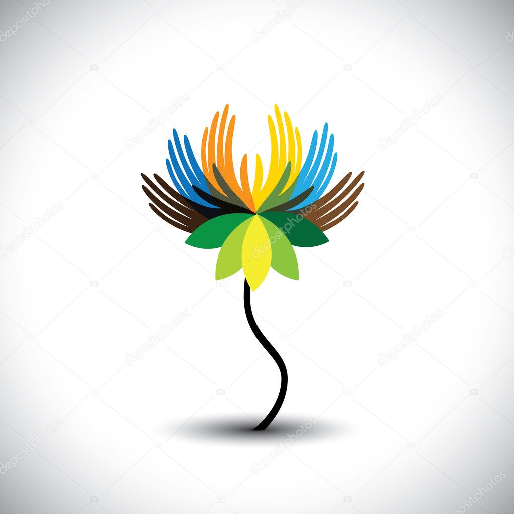 water lily(lotus) flower with petals as hands in rainbow colors