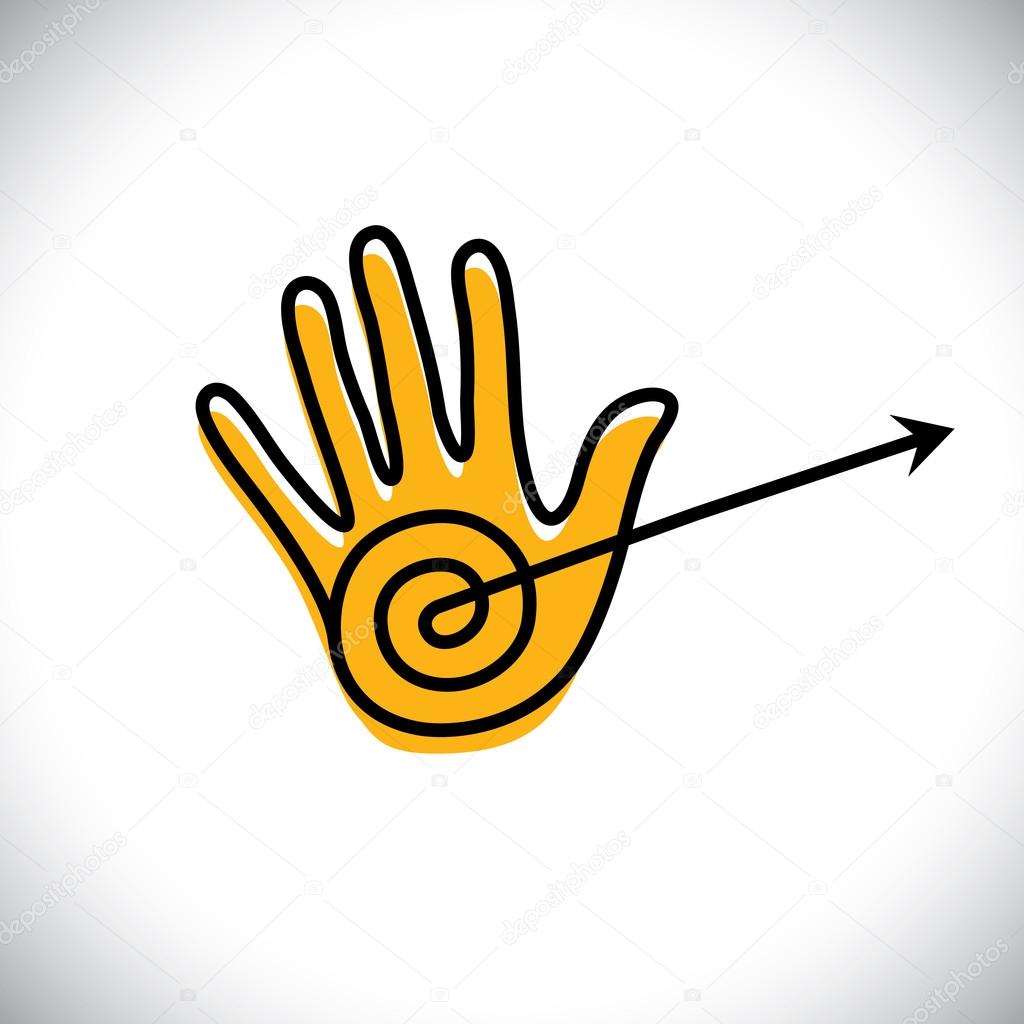 Outline of hand icon(sign) with arrow - concept vector graphic.