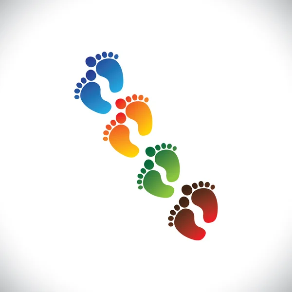 Paires de pieds colorés de bébé ou de tout-petit pour la maternelle  - — Image vectorielle