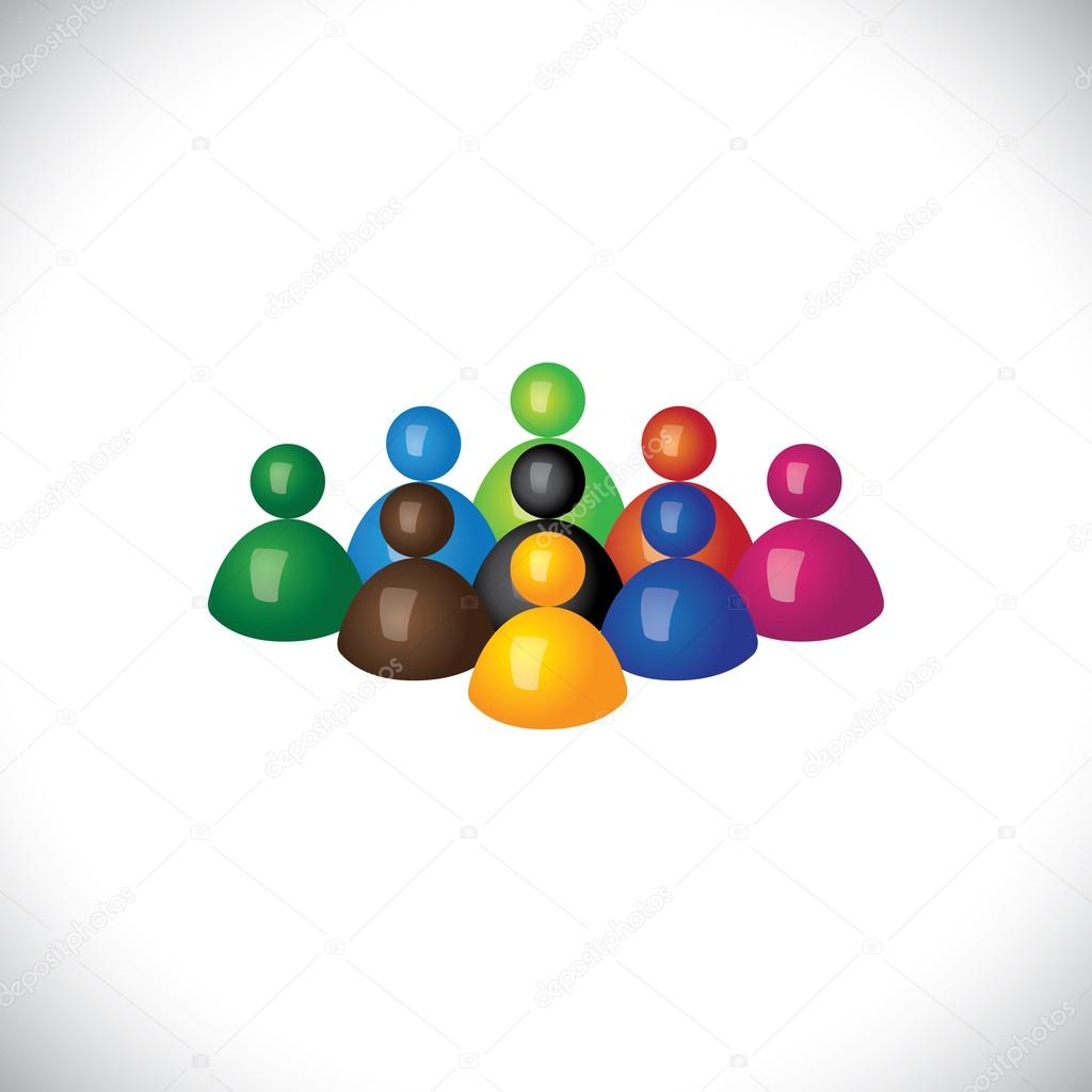 colorful 3d group of diverse & united people icons or signs - ve