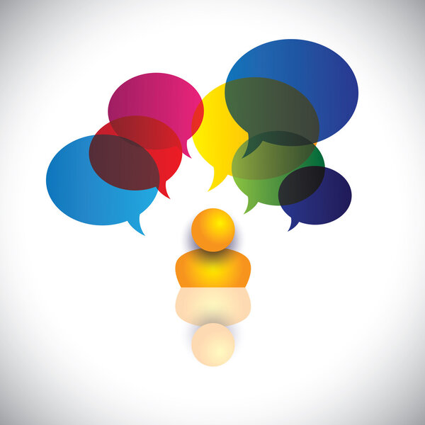 concept vector of a man with puzzles, questions, doubts or ideas