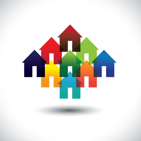 Concept vecteur immobilier business icônes de maisons colorées — Image vectorielle