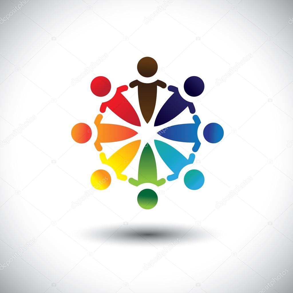 Concept vector of colorful people party & having fun in circle