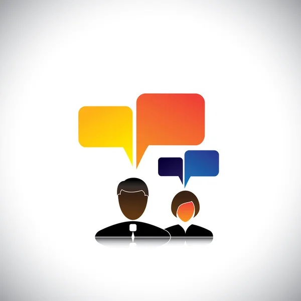 Abstrait homme & femme employés icônes avec bulles de parole - conce — Image vectorielle