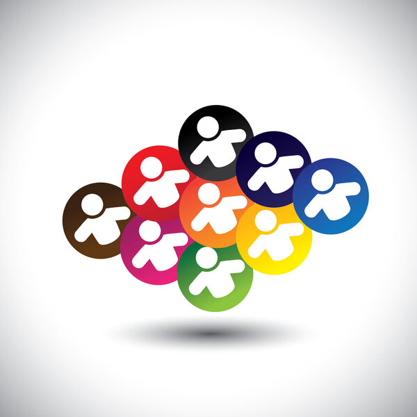 Iconos coloridos abstractos de niños o niños jugando juegos en sch — Vector de stock