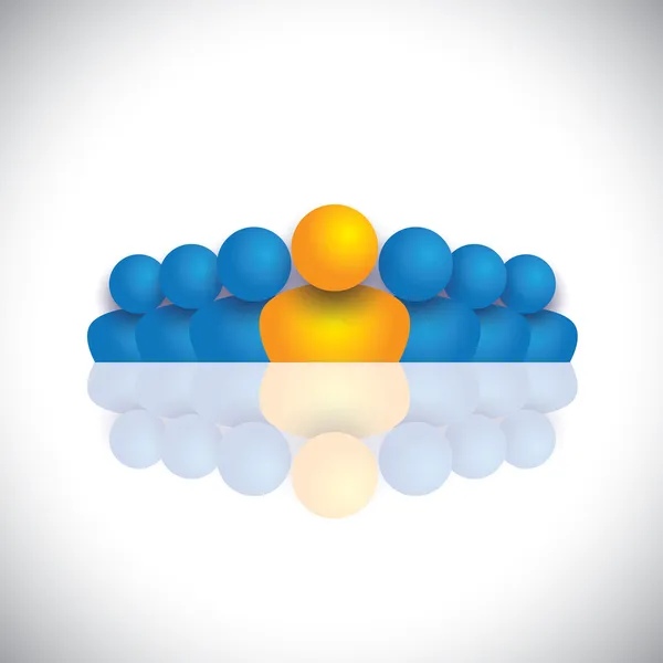 青いオレンジ人のアイコンとリーダー & リーダーシップの概念 — ストックベクタ