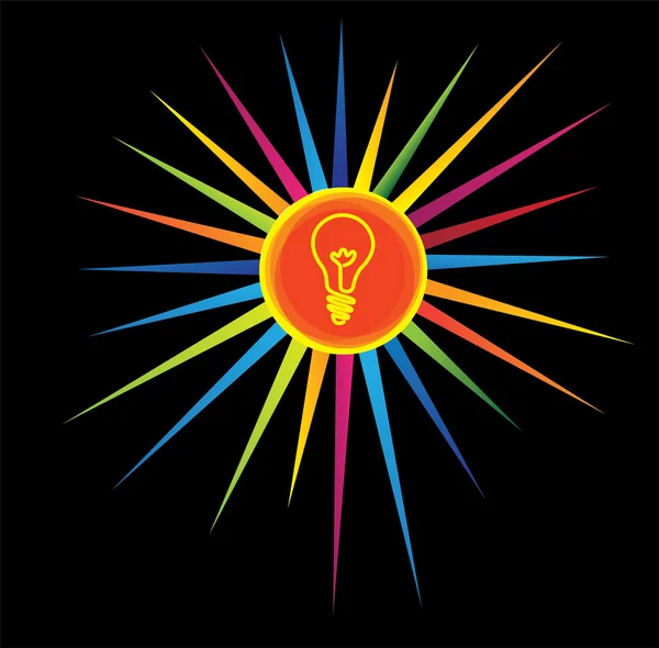 Icono de bombilla en una estrella colorida - concepto de idea brillante . — Vector de stock