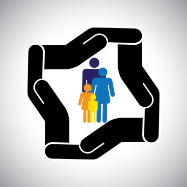 protection or safety of family of father, mother, kids concept v clipart