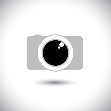 Abstract digital camera icon with lens & shutter - front view clipart