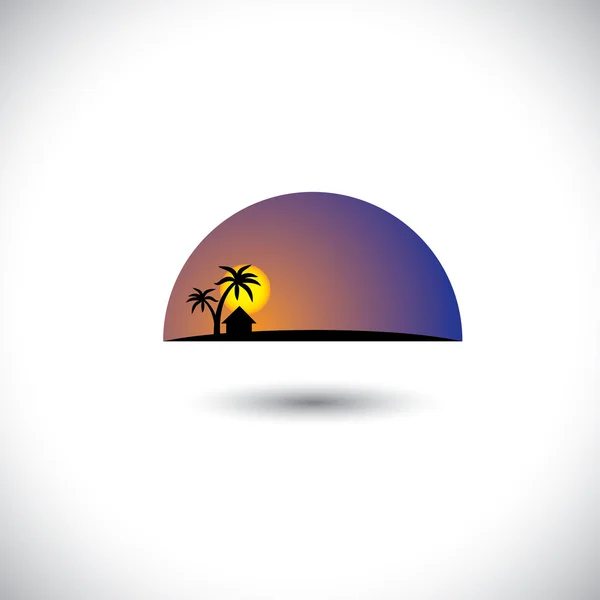 Landscape of a village silhouette with sun-setting sky backgroun — Stock Vector