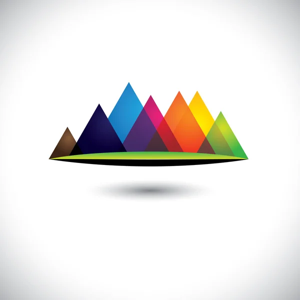 Abstract colorful hills & mountain ranges & grassland icon Stock Illustration