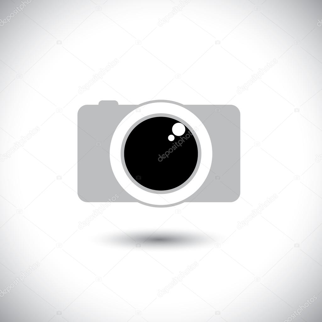 Abstract digital camera icon with lens & shutter - front view