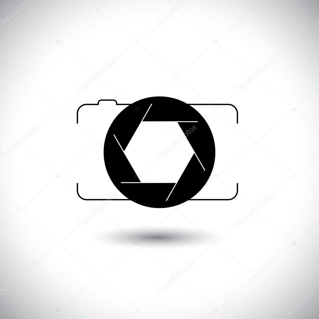 Abstract digital camera & shutter icon outline front view