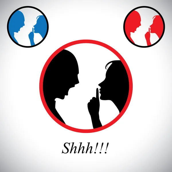 Couple fighting each other with woman gesturing silence - concep — Stock Illustration Couple fighting each other with woman gesturing silence - concep Royalty Free Stock Vectors