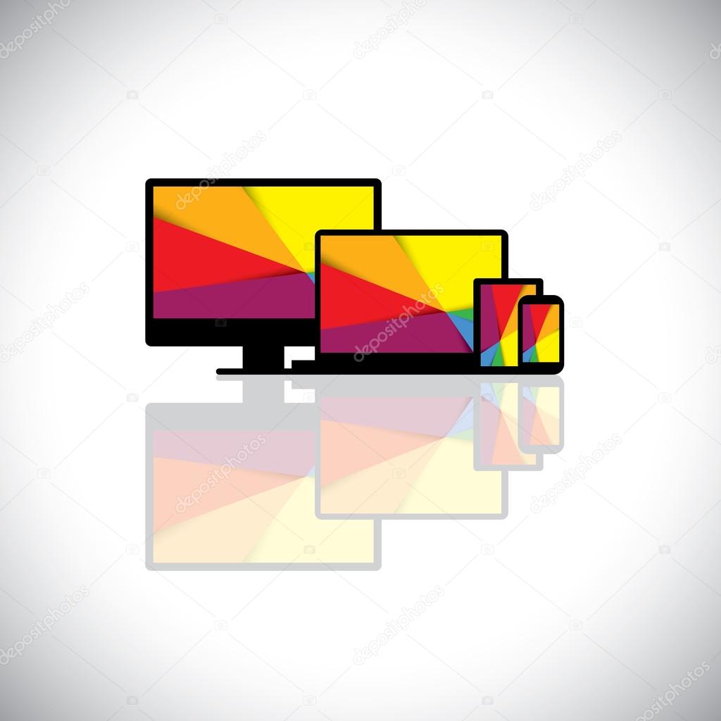 set of modern devices like laptop, computer - vector graphic