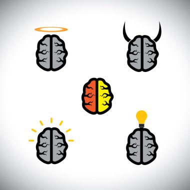 vector icons of different types of brains like genius, creative clipart