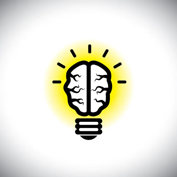 Vector icon of creative, inventive brain as idea light bulb — Stock Vector