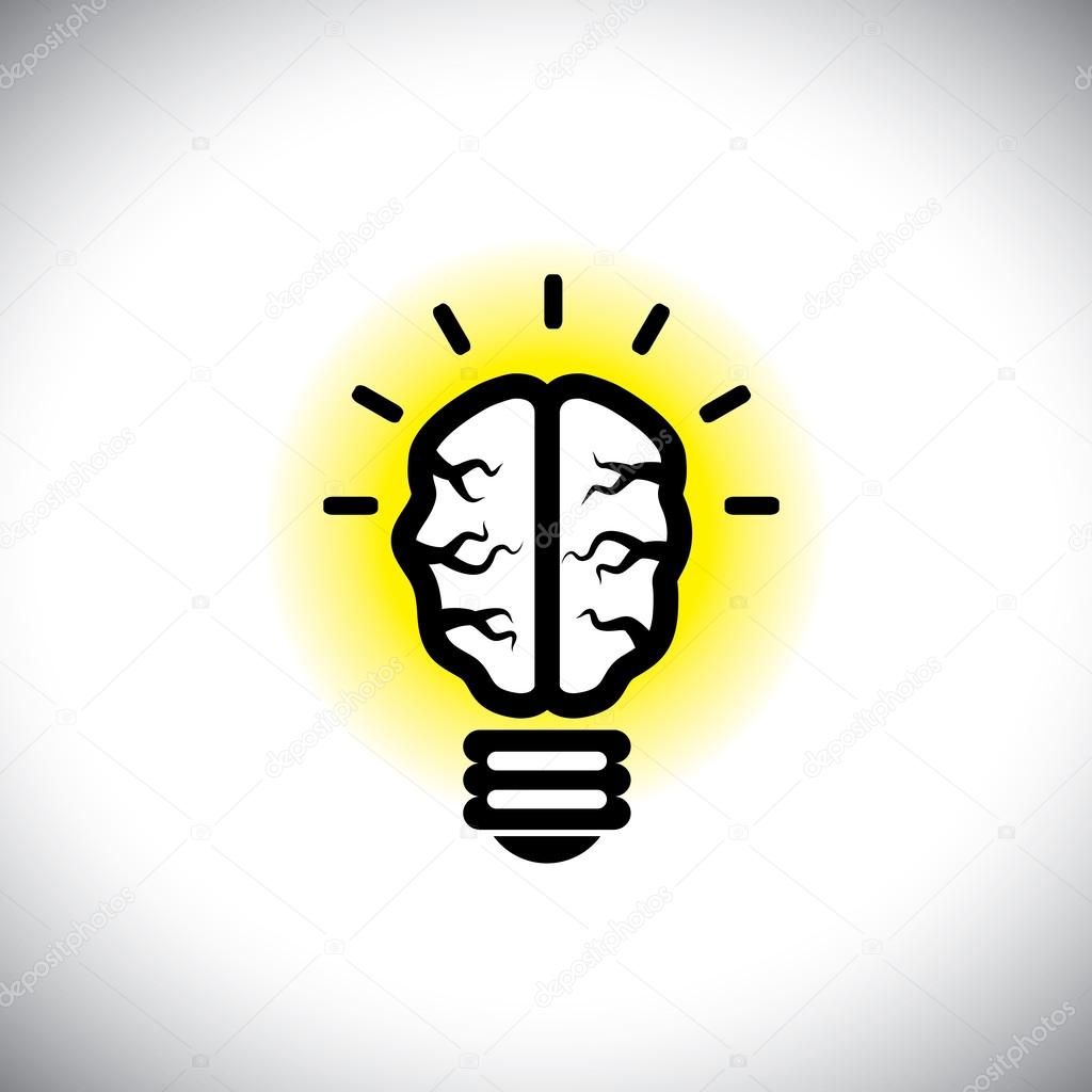 vector icon of creative, inventive brain as idea light bulb