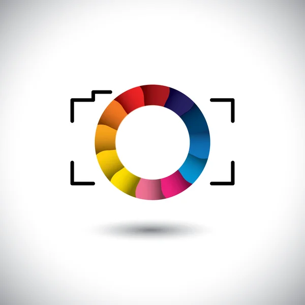 Cámara digital abstracta con obturador colorido icono frontal — Vector de stock