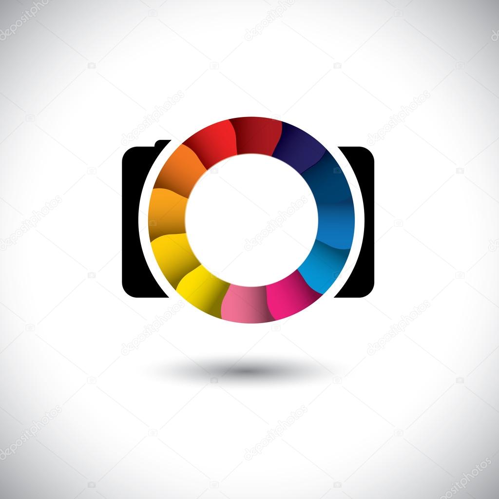 Abstract SLR digital camera with colorful shutter vector icon