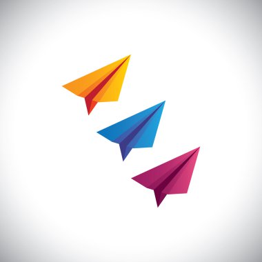 renkli kağıt uçak vektör ikonlar - origami stil