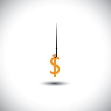 fish hook with dollar or money as bait - vector concept clipart