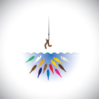 olta kancası ile solucan yem Balık tutma-vektör kavram olarak