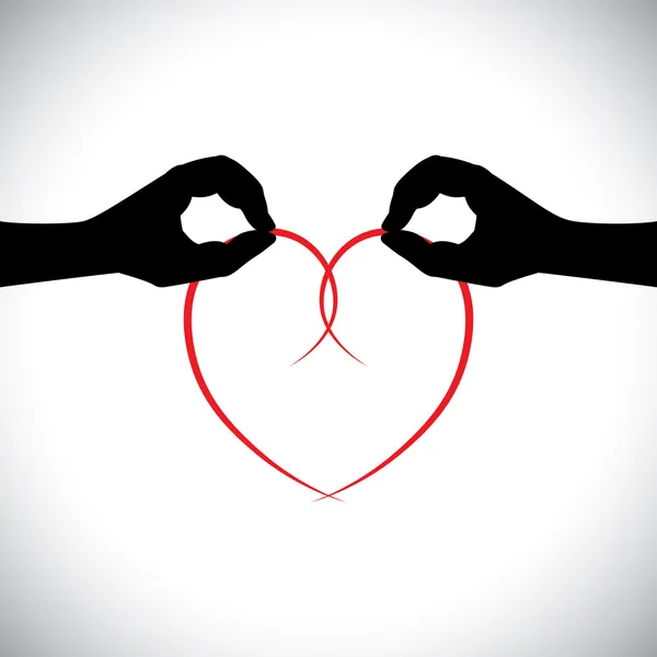 Älska vektor koncept - två älskande händer med hjärtat. — Stock vektor