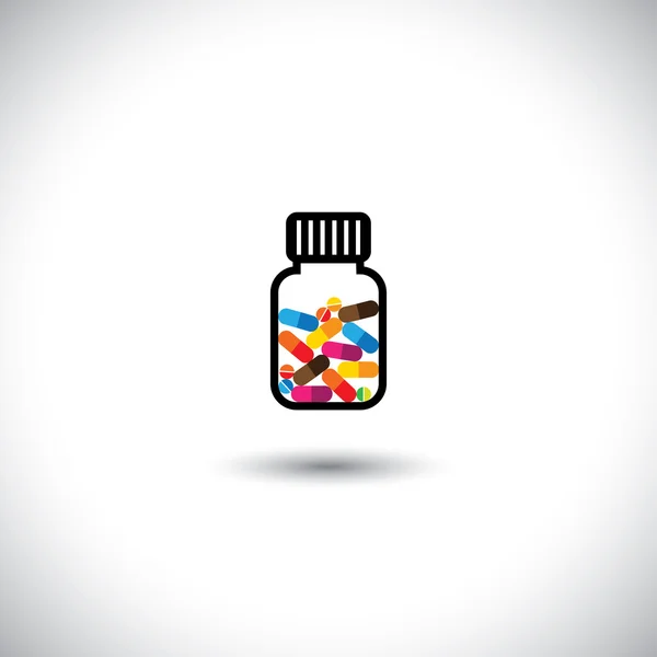 Medical concept vector icon - colorful tablets signs in a bottle — Stock Vector