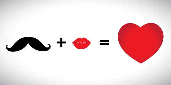 Concepto vector de corazones - bigote & labios iconos juntos es amor — Vector de stock