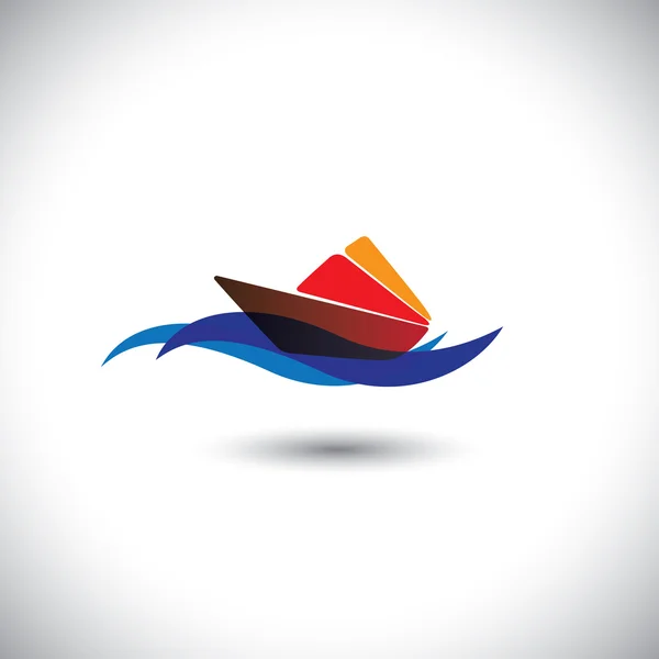 Yate icono del vector - crucero de colores en aguas azules del océano — Vector de stock