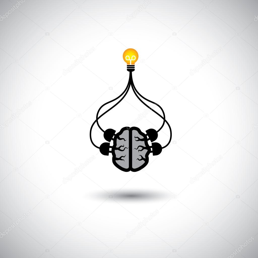 icon of bulb & brain connected - vector concept of idea creation
