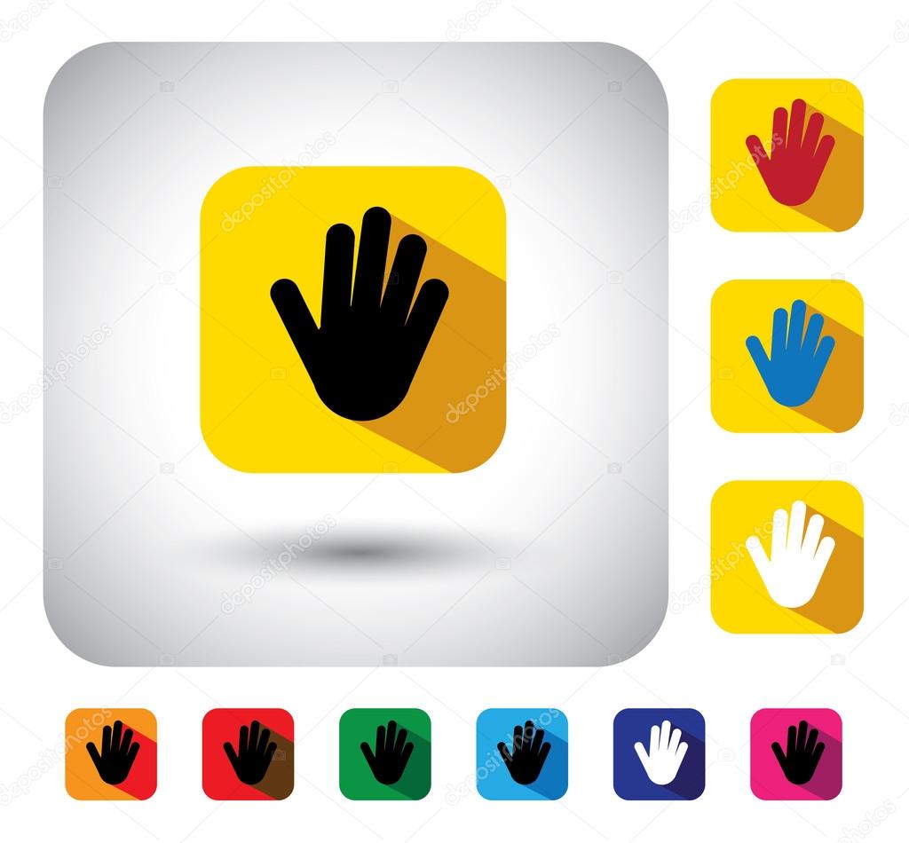 hand or palm sign on button - flat design vector icon