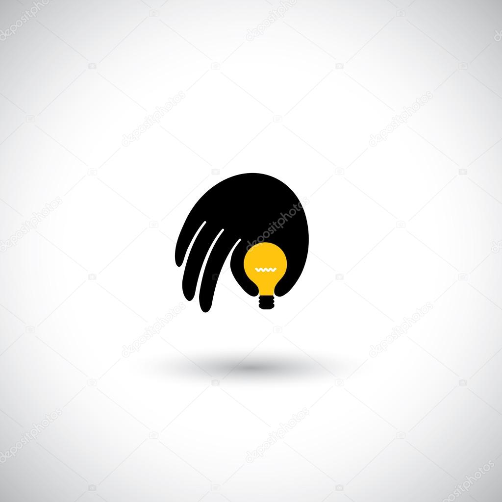 Hand with light bulb icon - genius mind with ideas concept vecto
