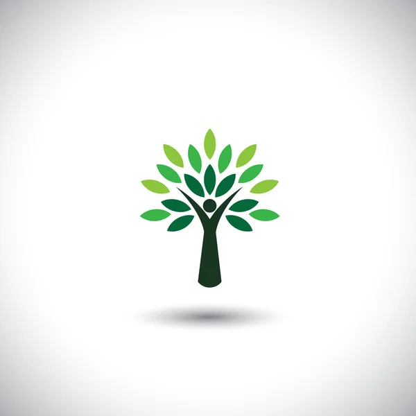 Mensen boom pictogram met groene bladeren - eco concept vector — Stockvector