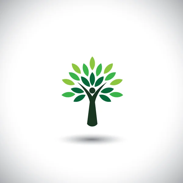 Icono de árbol de personas con hojas verdes - vector concepto ecológico — Vector de stock